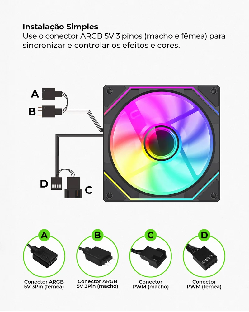 Imagem 3 de 5 do produto Kit 5 Fan ARGB Gamemax Nevihta  Fn12a-s8i-bk