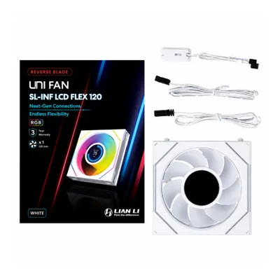 Fan 120mm Lian Li Uni Fan Sl-inf Lcd Flex 120 Reverse Blade, ARGB, White - 12rslind1f1w