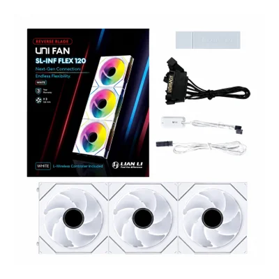 Kit 3 Fans 120mm Lian Li Uni Fan Sl-inf Flex 120 Reverse Blade, ARGB, C/ Controladora Wireless, White - 12rslin1f3w