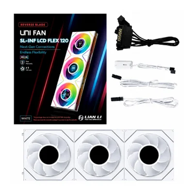 Kit 3 Fans 120mm Lian Li Uni Fan Sl-inf Lcd Flex 120 Reverse Blade, ARGB, White - 12rslind1f3w