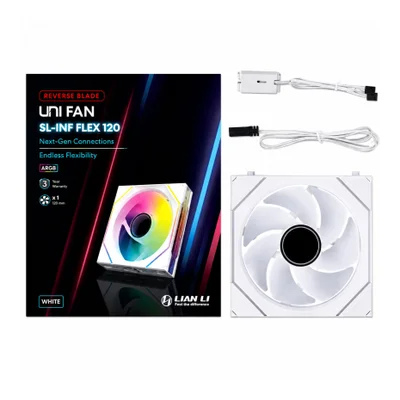 Fan 120mm Lian Li Uni Fan Sl-inf Flex 120 Reverse Blade, ARGB, White - 12rslin1f1w