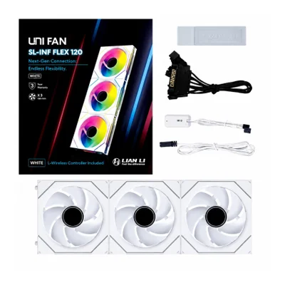 Kit 3 Fans 120mm Lian Li Uni Fan Sl-inf Flex 120, ARGB, C/ Controladora Wireless, White - 12slin1f3w