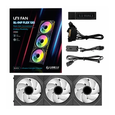 Kit 3 Fans 120mm Lian Li Uni Fan Sl-inf Flex 120, ARGB, C/ Controladora Wireless, Black - 12slin1f3b