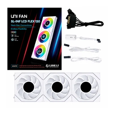 Kit 3 Fans 120mm Lian Li Uni Fan Sl-inf Lcd Flex 120, ARGB, White - 12slind1f3w