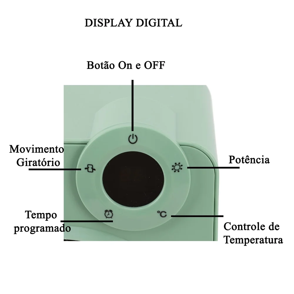 Imagem 3 de 5 do produto Aquecedor Eletrico Portatil Display Digital Controle Angulo 70 Graus Temperatura Ajustavel Potente Casa Trabalho