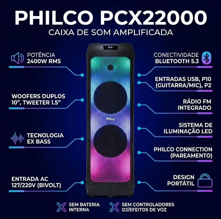Imagem 5 de 5 do produto Caixa De Som Amplificada Philco PCx 22000