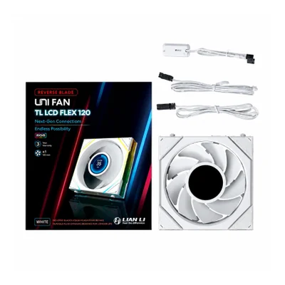 Fan 120mm Lian Li Uni Fan Tl Lcd Flex 120 Reverse Blade, ARGB, White - 12rtllcd1f1w