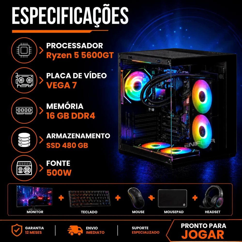 PC Gamer Completo Ryzen 5 5600GT, 16GB DDR4, SSD 480GB, 500W - CLOE6DGW-E - view 5