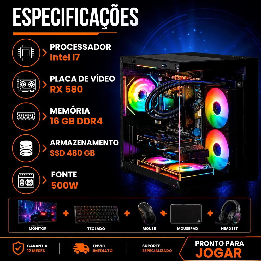 Kabum PC Gamer Completo Intel i7 Rx 58016 Gb SSD