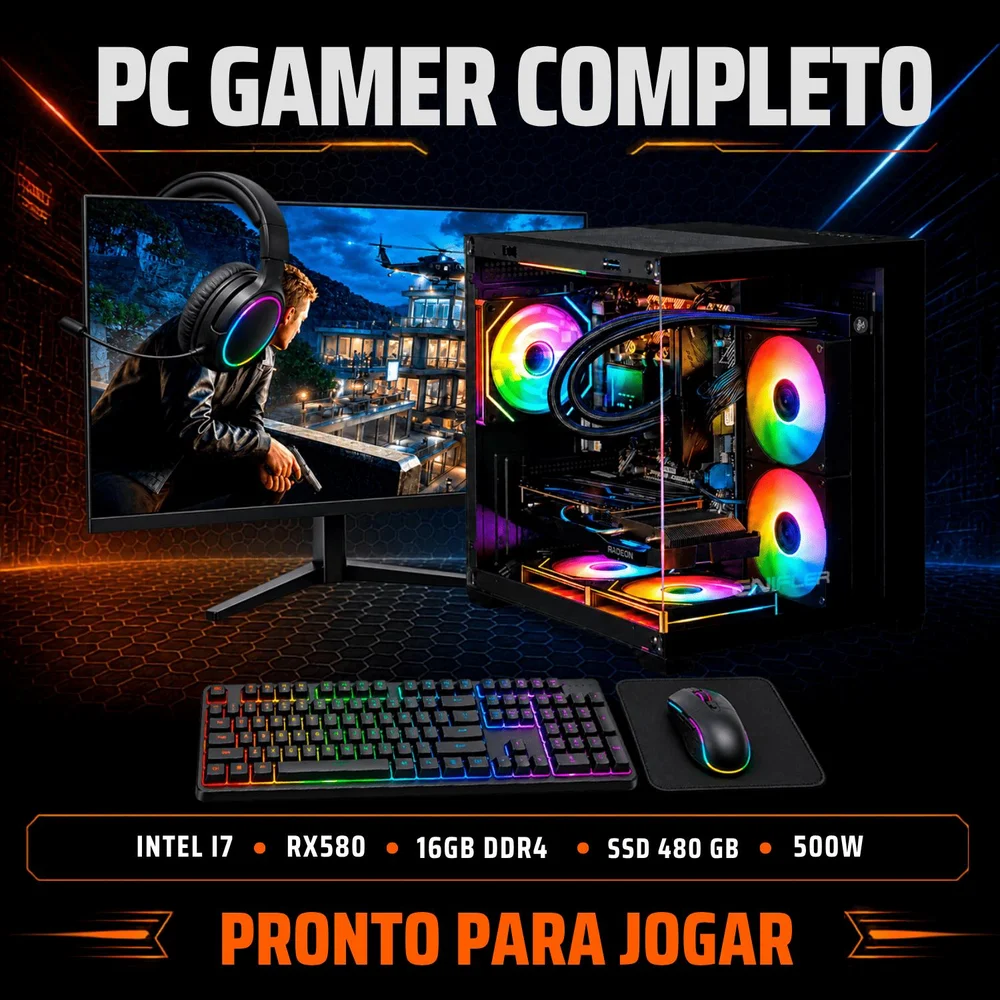 Kabum PC Gamer Completo Intel i7 Rx 58016 Gb SSD