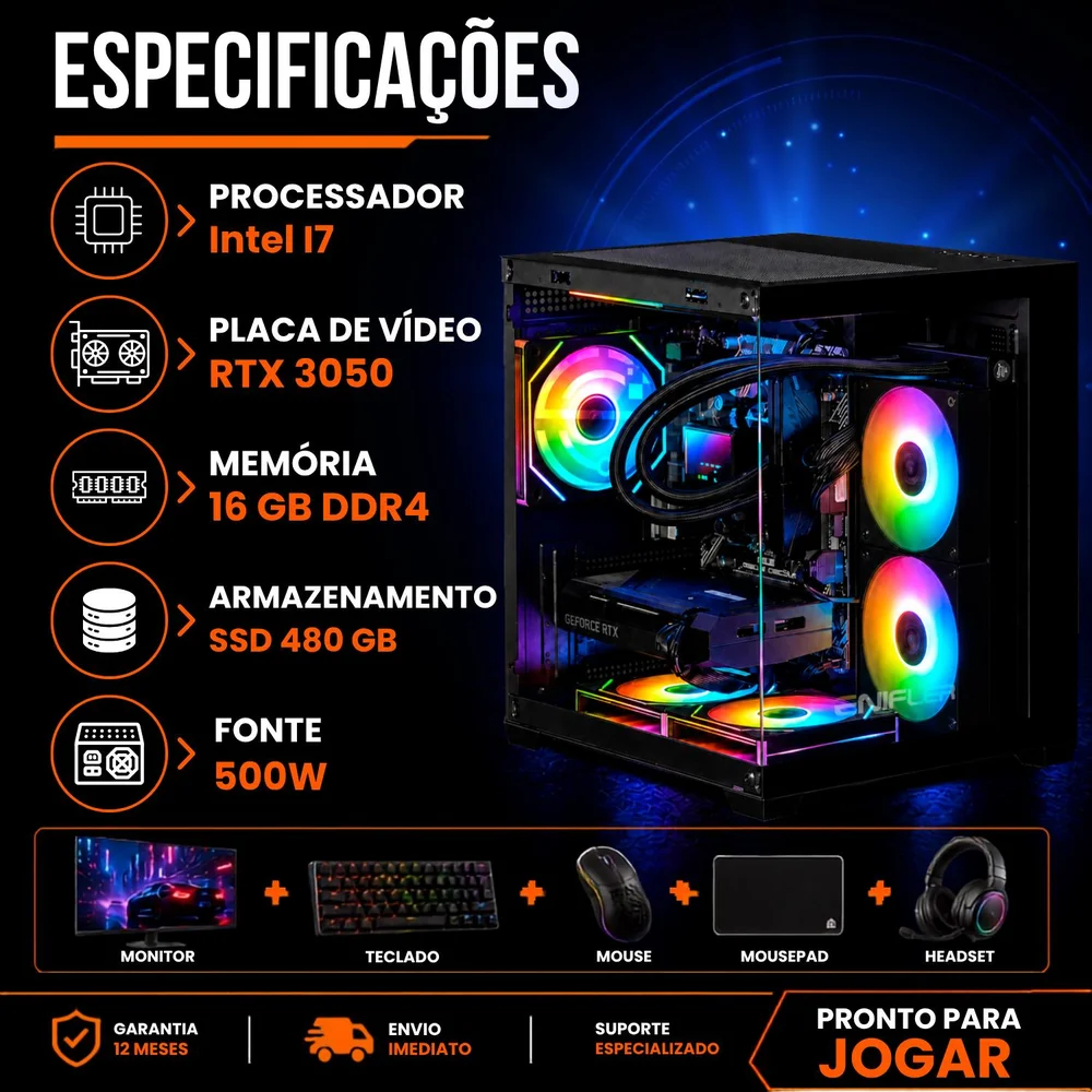 PC Gamer Completo Intel I7, RTX 3050, 16GB DDR3, SSD 480GB, 500W - KOZ9A0IB-E - view 5