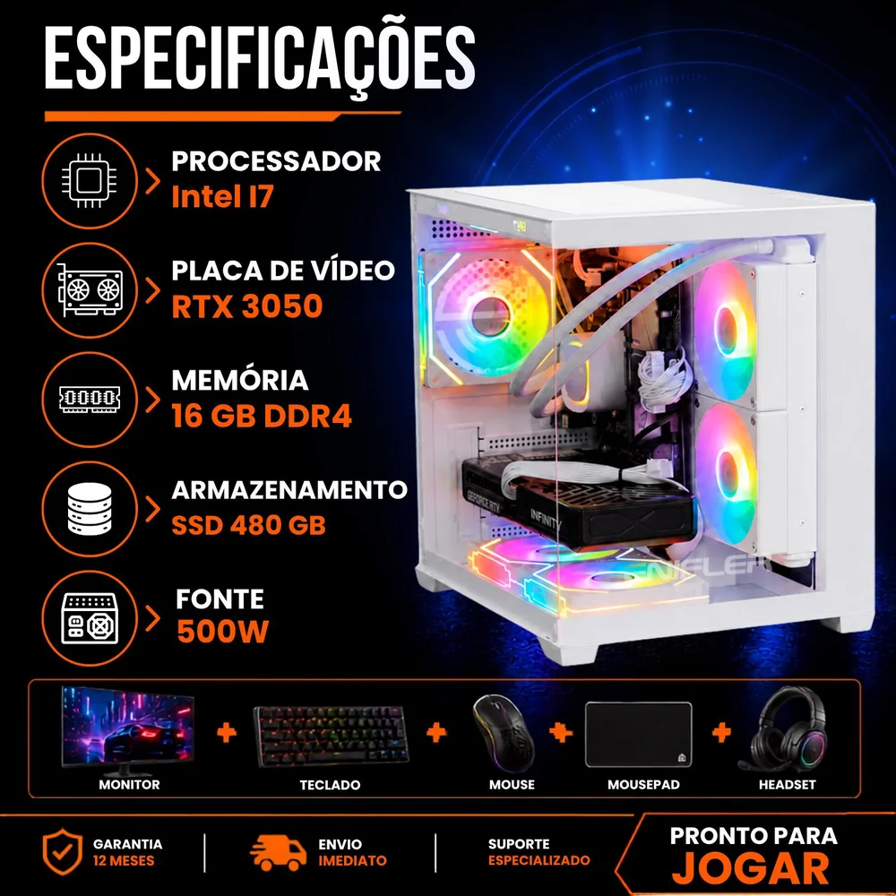 PC Gamer Completo Intel I7, RTX 3050, 16GB DDR3, SSD 480GB, 500W - RFCWV7W7-E - view 5