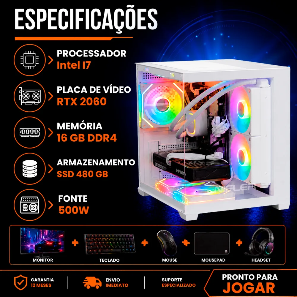 PC Gamer Completo Intel I7, RTX 2060, 16GB DDR3, SSD 480GB, 500W - 9QEI9D76-E - view 5