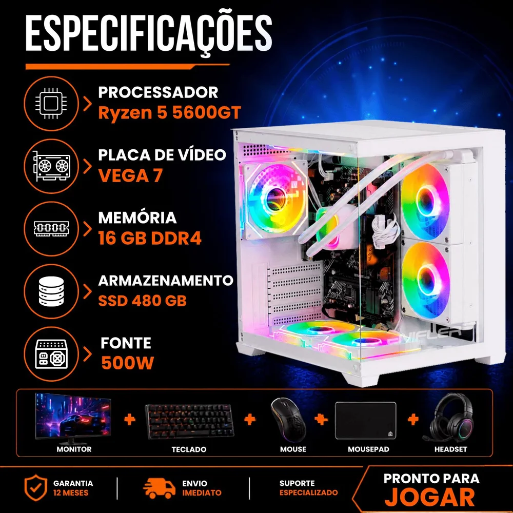 PC Gamer Completo Ryzen 5 5600GT, 16GB DDR4, SSD 480GB, 500W - GY3KCH6L-E - view 5