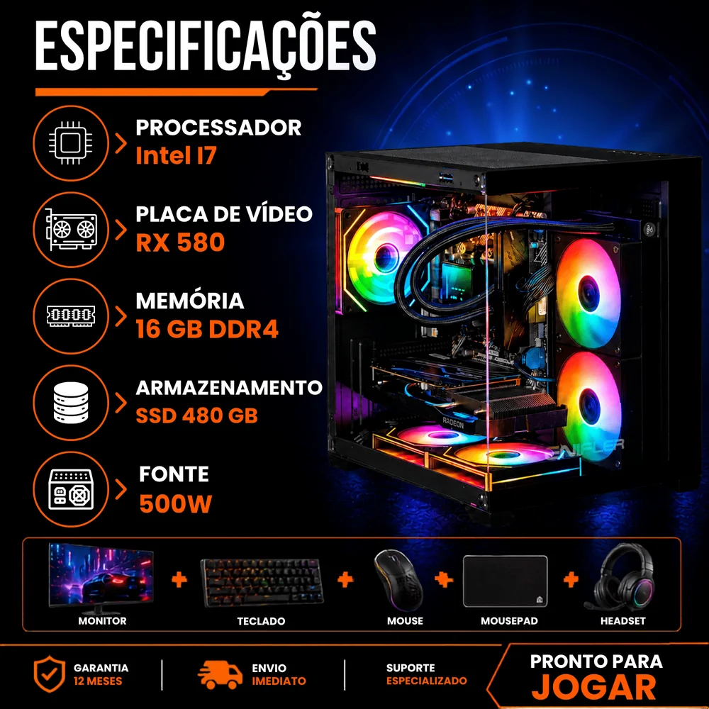 Kabum PC Gamer Completo Intel i7 Rx 58016 Gb SSD