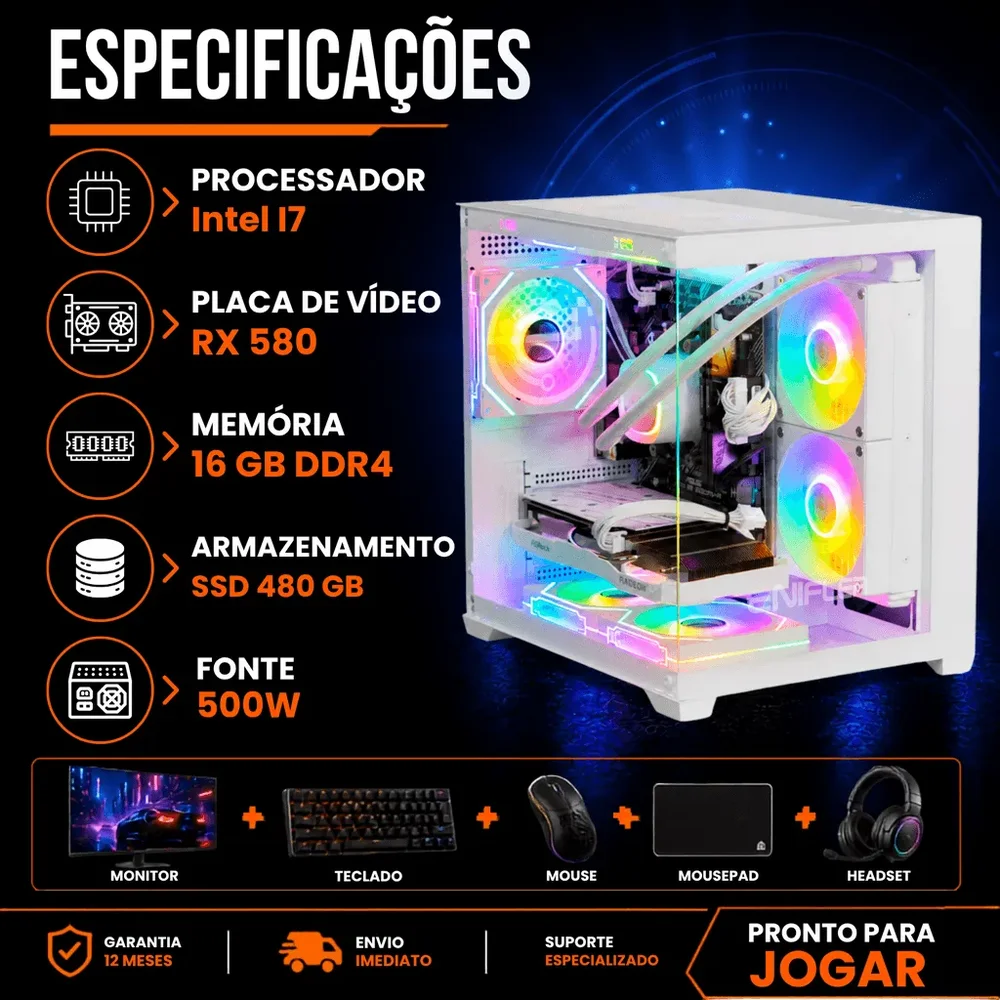 PC Gamer Completo Intel I7, RX 580, 16GB DDR3, SSD 480GB, 500W - L1X3IB0P-E - view 5