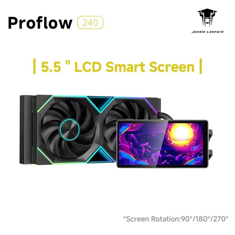 Imagem 3 de 3 do produto Water Cooler Jungle Leopard Pro Flow 240 ARGB Tela Lcd 5,5 Pol 240mm 2 Fans Pwm Intel/amd Preto