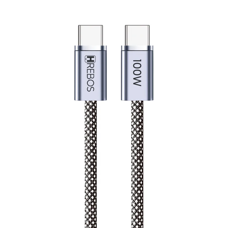 Cabo Carregador Celular Usb C X Usb C, 100w - Hrebos Neobraided- 100w - 1m Preto