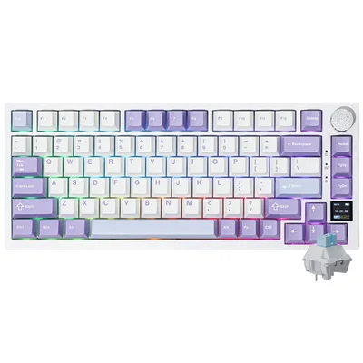 Teclado Gamer Mecânico Ajazz Ak820 Pro Nacodexx Wireless Bluetooth RGB Switch Flying Fish Inglês Branco Roxo