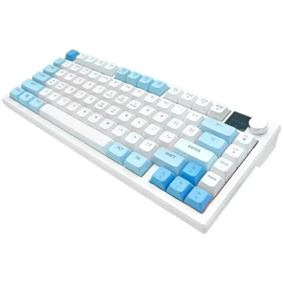 Teclado Gamer Ajazz Af82 Wireless Bluetooth Usb 2.4ghz RGB Layout Inglês Hot-swappable Azul E Branco