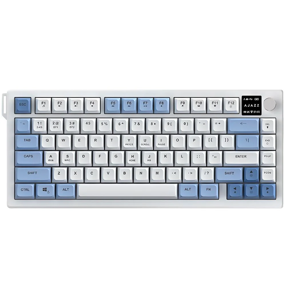 Imagem 2 de 3 do produto Teclado Gamer Ajazz Af82 Wireless Bluetooth Usb 2.4ghz RGB Layout Inglês Hot-swappable Azul E Branco