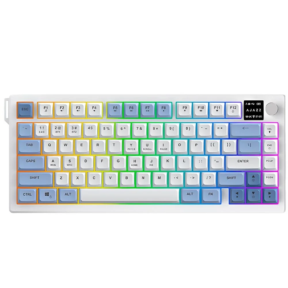 Imagem 3 de 3 do produto Teclado Gamer Ajazz Af82 Wireless Bluetooth Usb 2.4ghz RGB Layout Inglês Hot-swappable Azul E Branco