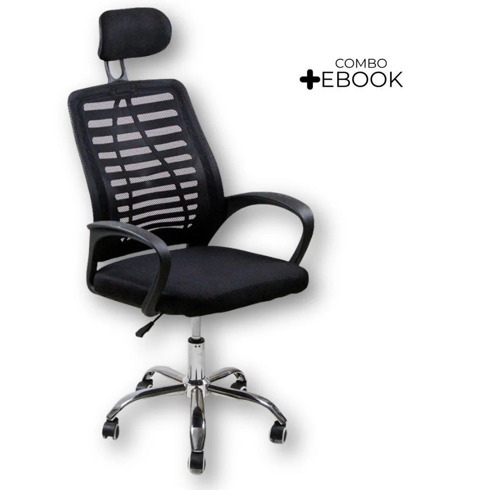 Imagem 4 de 5 do produto Kit 2 Cadeiras Escritório Diretor Tela Mesh Encosto De Cabeça, Preto