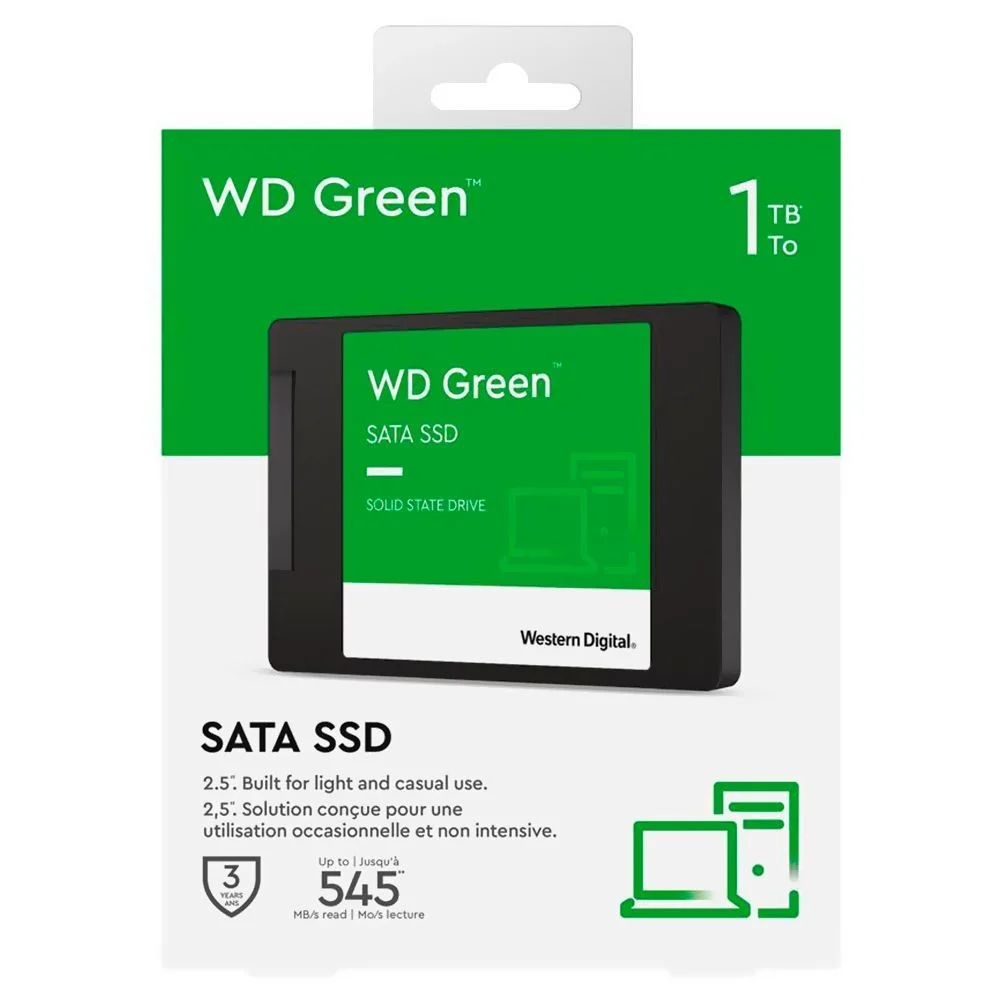 Imagem 3 de 3 do produto SSD Sandisk 1TB Wd Green 2.5 Sata 3 Wds100t3g0a Interno 545mb/s Leitura Notebook PC Hard Disk Sata Iii Preto