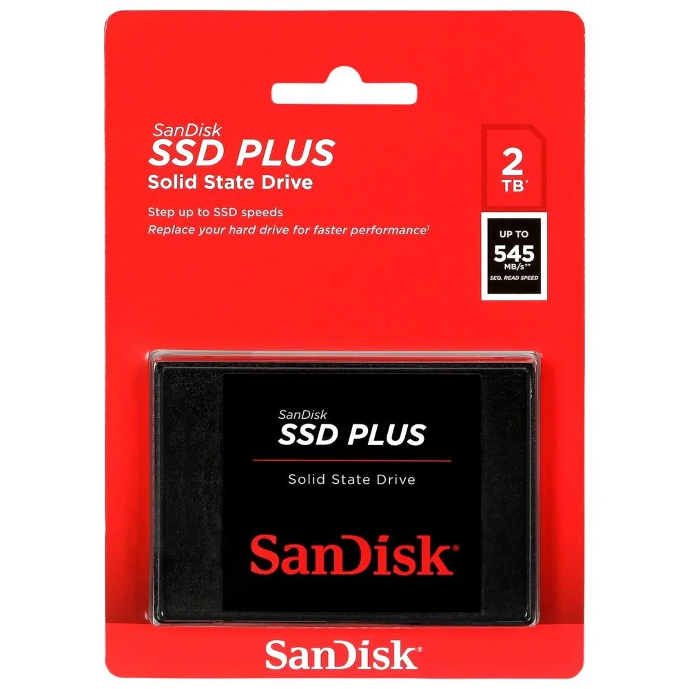 SSD Sandisk Plus 2.5 Sata 3 2TB Sdssda-2t00-g28 Interno 545mb/s Leitura 3d Nand Notebook PC Gamer Preto