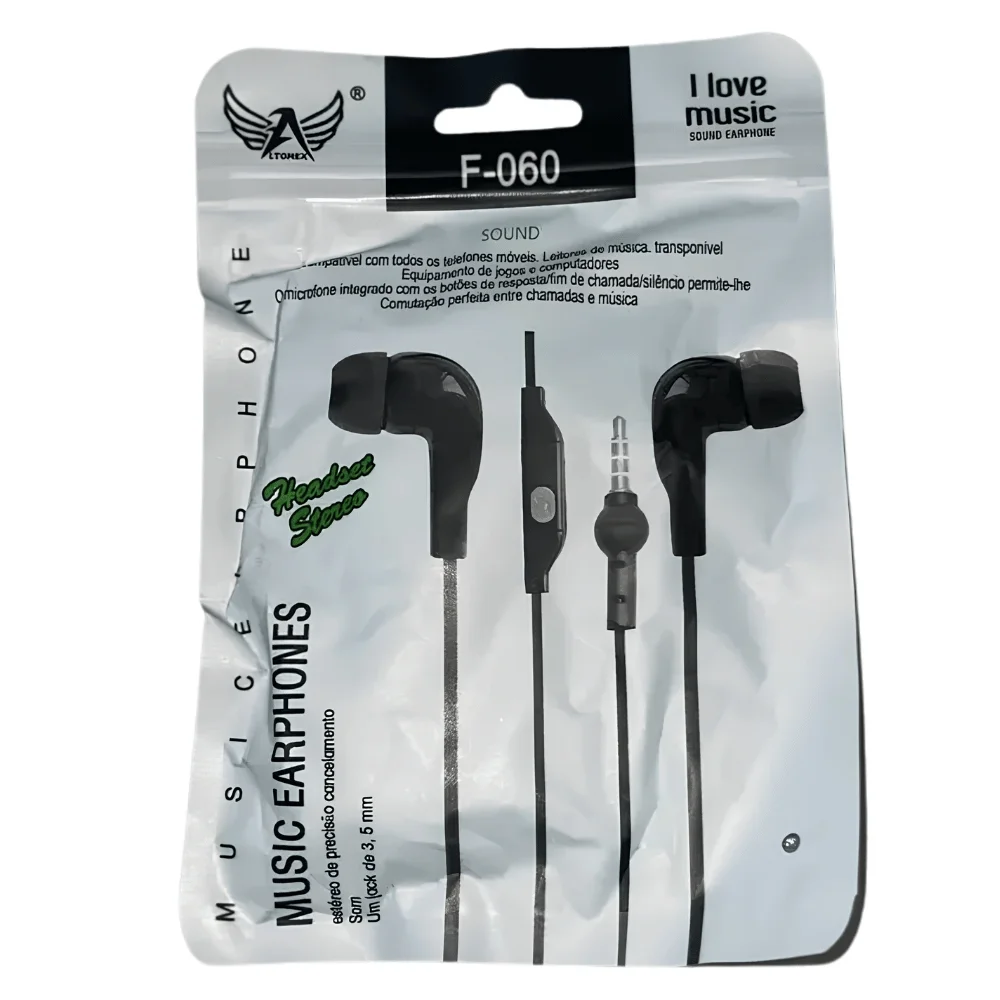 Imagem 3 de 4 do produto Fone De Ouvido Intra-auricular F-060 Com Borrachinha Cor Preto Altomex