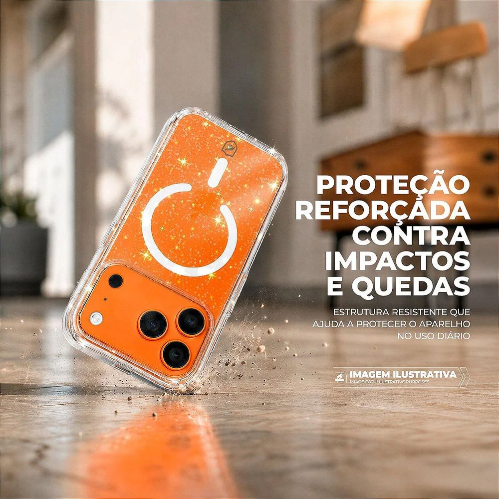 Imagem 4 de 5 do produto Capa Case Capinha Para Iphone 17 Pro / 18 Pro - Crystal Slim Magsafe - Não Amarela - Transparente Glitter - Gshield