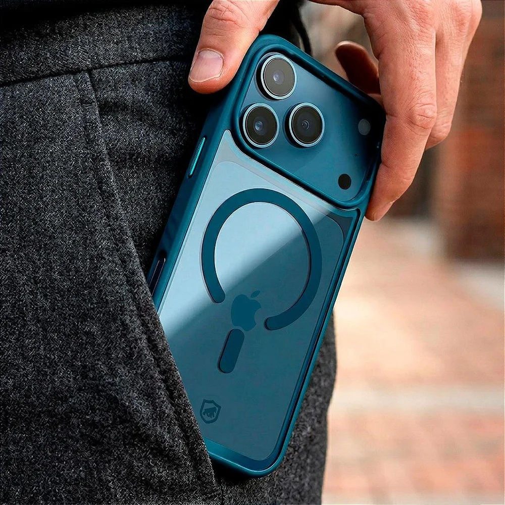Imagem 2 de 5 do produto Capa Case Capinha Para Iphone 18 Pro Max - Magsafe Wave Transparente - Azul - Gshield
