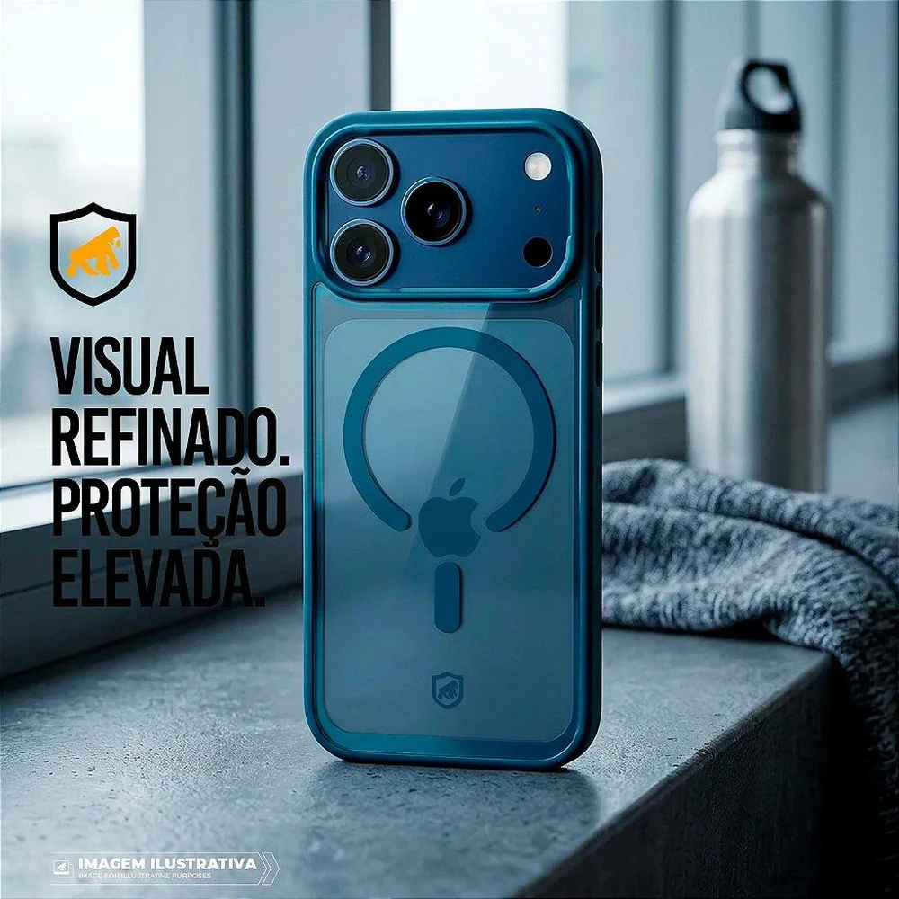Imagem 3 de 5 do produto Capa Case Capinha Para Iphone 18 Pro Max - Magsafe Wave Transparente - Azul - Gshield