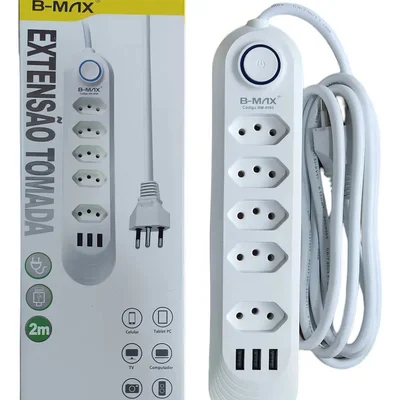 Extensão Eletrica 5 Tomadas 3 Usb 2m Bivolt Branco