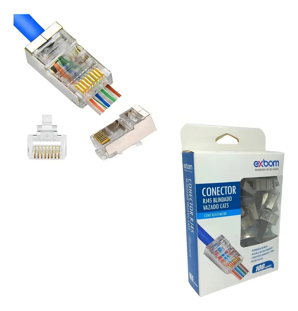 Imagem 3 de 3 do produto Kit 100 Conectores Rj45  Cat5e Cat6 Vazado