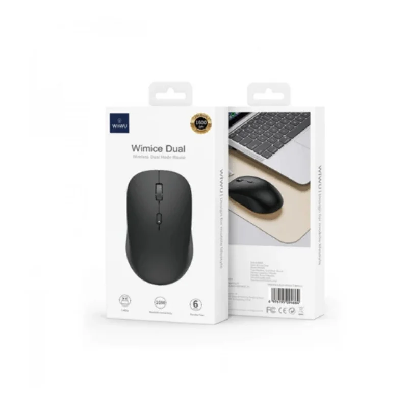 Imagem 2 de 5 do produto Mouse 2.4g + Bluetooth 1600dpi Preto - Wimice Dual - Wiwu
