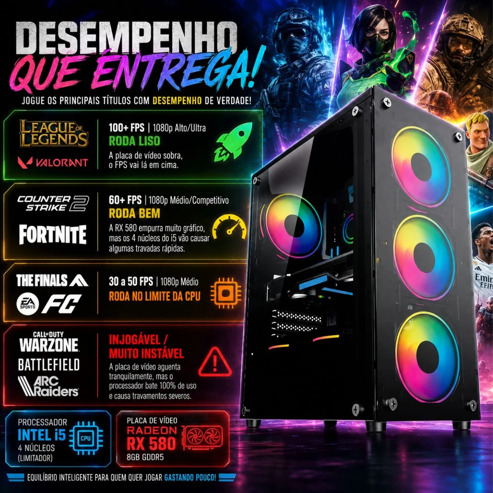 PC Gamer Completo i5 3ª Geração Rx580 SSD 256gb 16gb Ram Tpm 2.0 Win 11 - view 5
