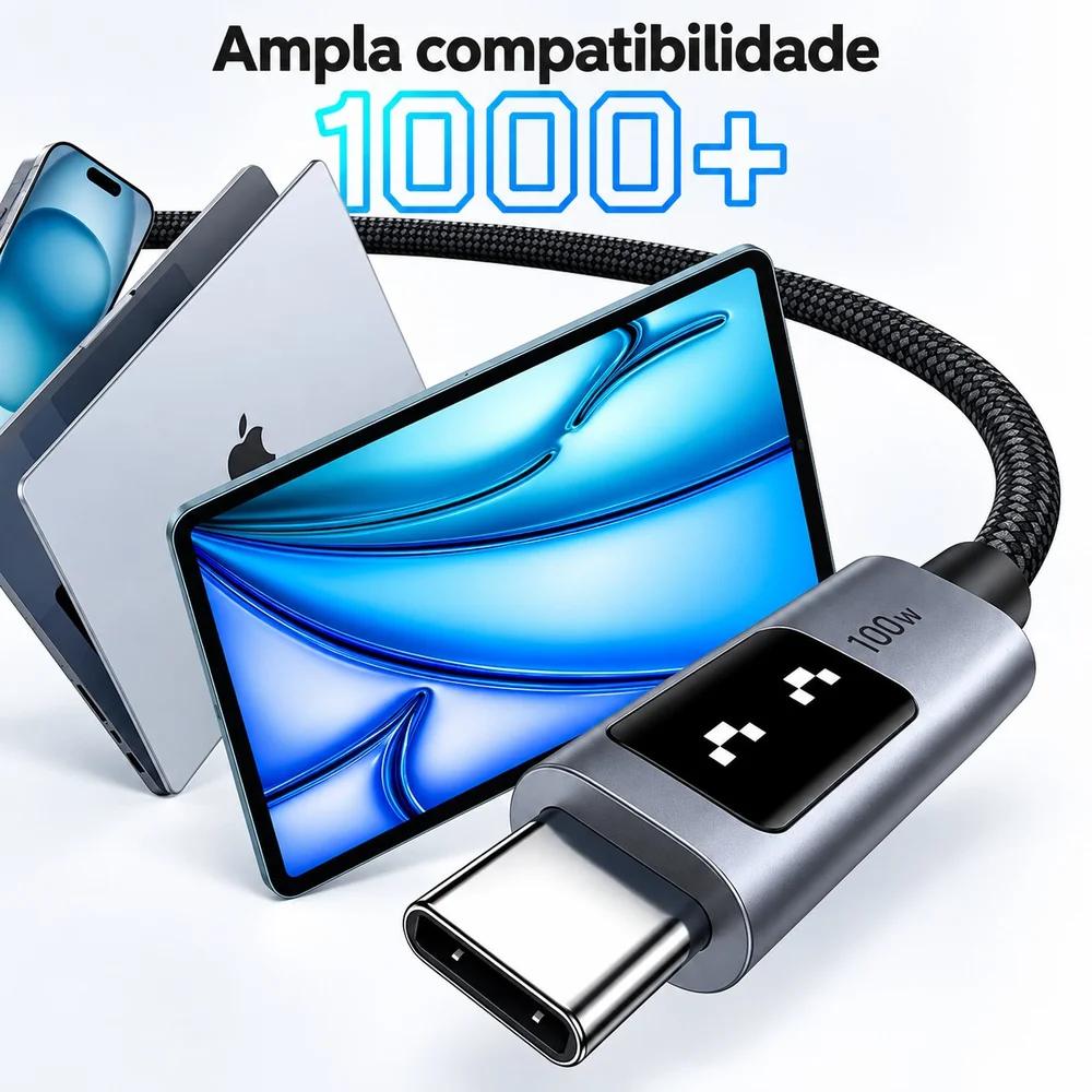 Imagem 2 de 5 do produto Cabo Ugreen Uno Usb-c Para Usb-c Nylon Trancado 100w 1m - L509
