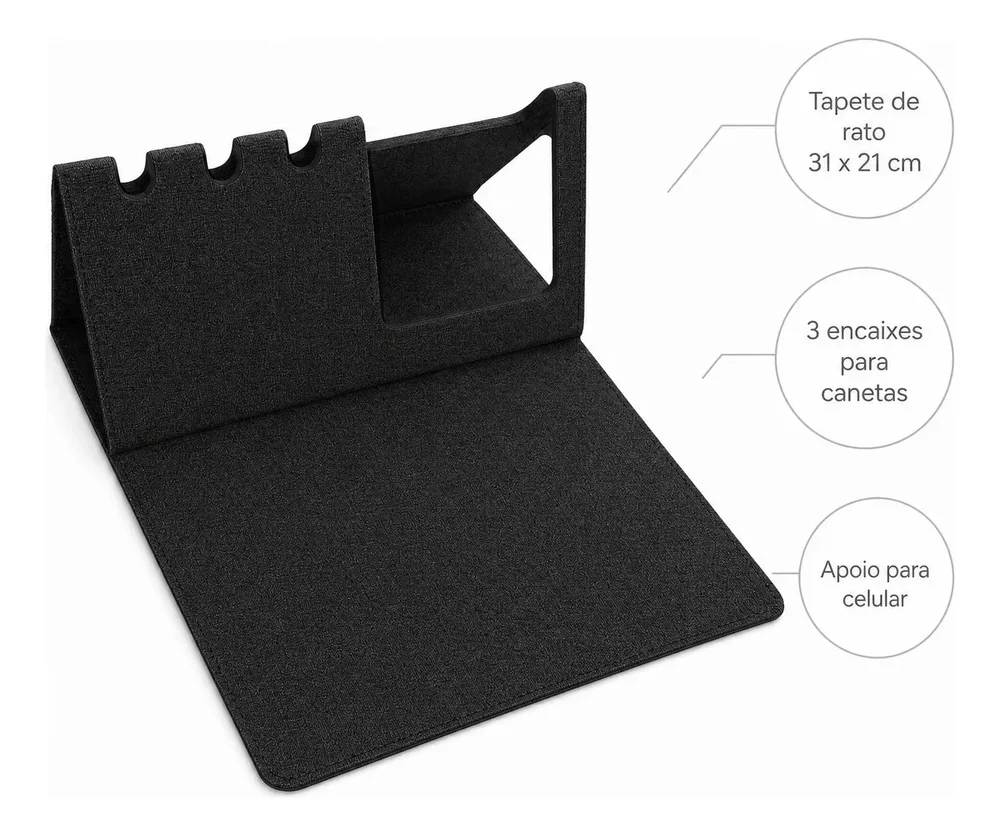 Imagem 3 de 5 do produto Tapete Para Mouse Com Suporte Para Celular E Canetas - Cinza