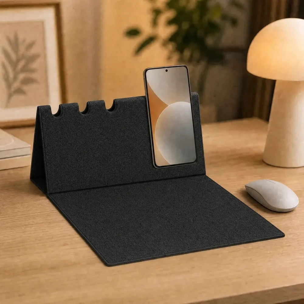 Imagem 4 de 5 do produto Tapete Para Mouse Com Suporte Para Celular E Canetas - Cinza