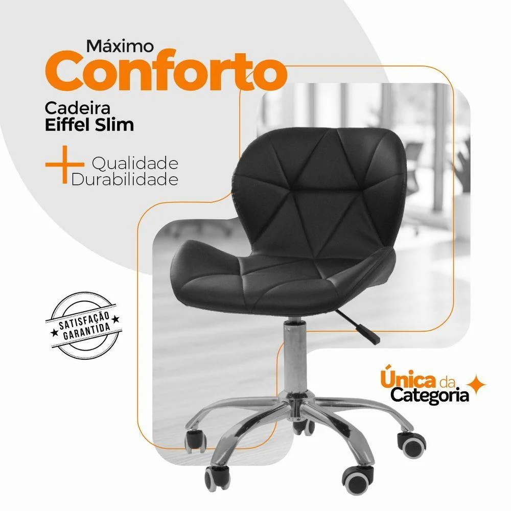 Imagem 2 de 5 do produto Kit 10 Cadeiras Office Eiffel Slim Ajustável Oficial Preta