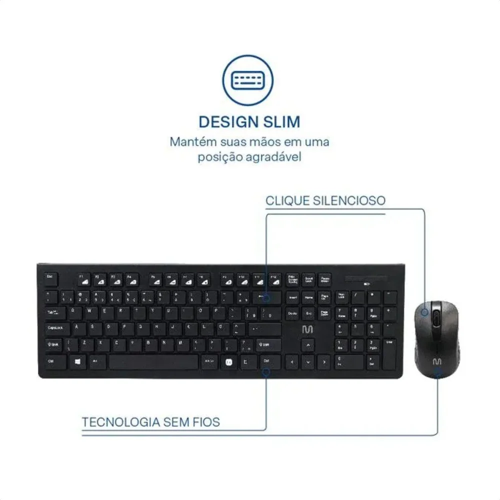 Imagem 5 de 5 do produto Teclado E Mouse Sem Fio Conforto Multimidia 1200dpi Tc212 Multilaser