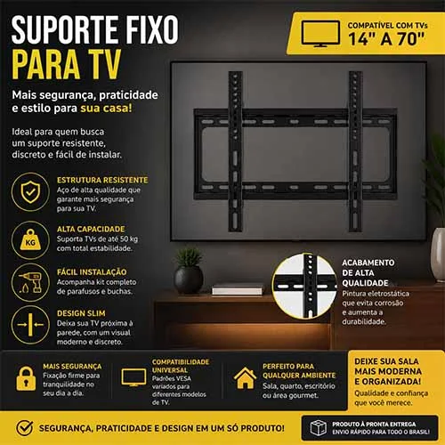 Imagem 3 de 5 do produto Suporte Universal de Parede para TV 26" a 55" Seisa GJ-B42 – Metal Fixo