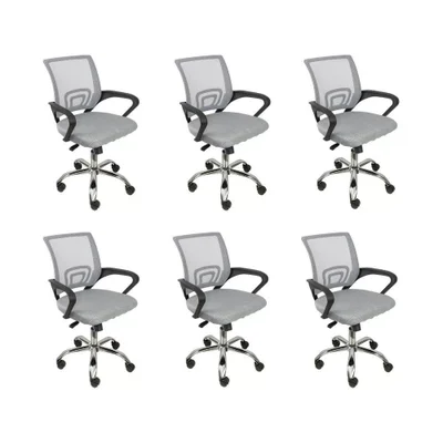 Kit 6 Cadeiras De Escritório Begonia Tela Mesh Ergonômico Cinza