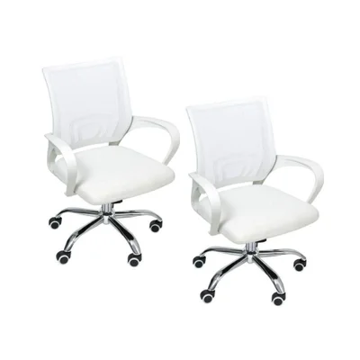 Kit 2 Cadeiras De Escritório Begônia Ergonômica Tela Mesh Base Giratória Com Ajuste De Altura Branco