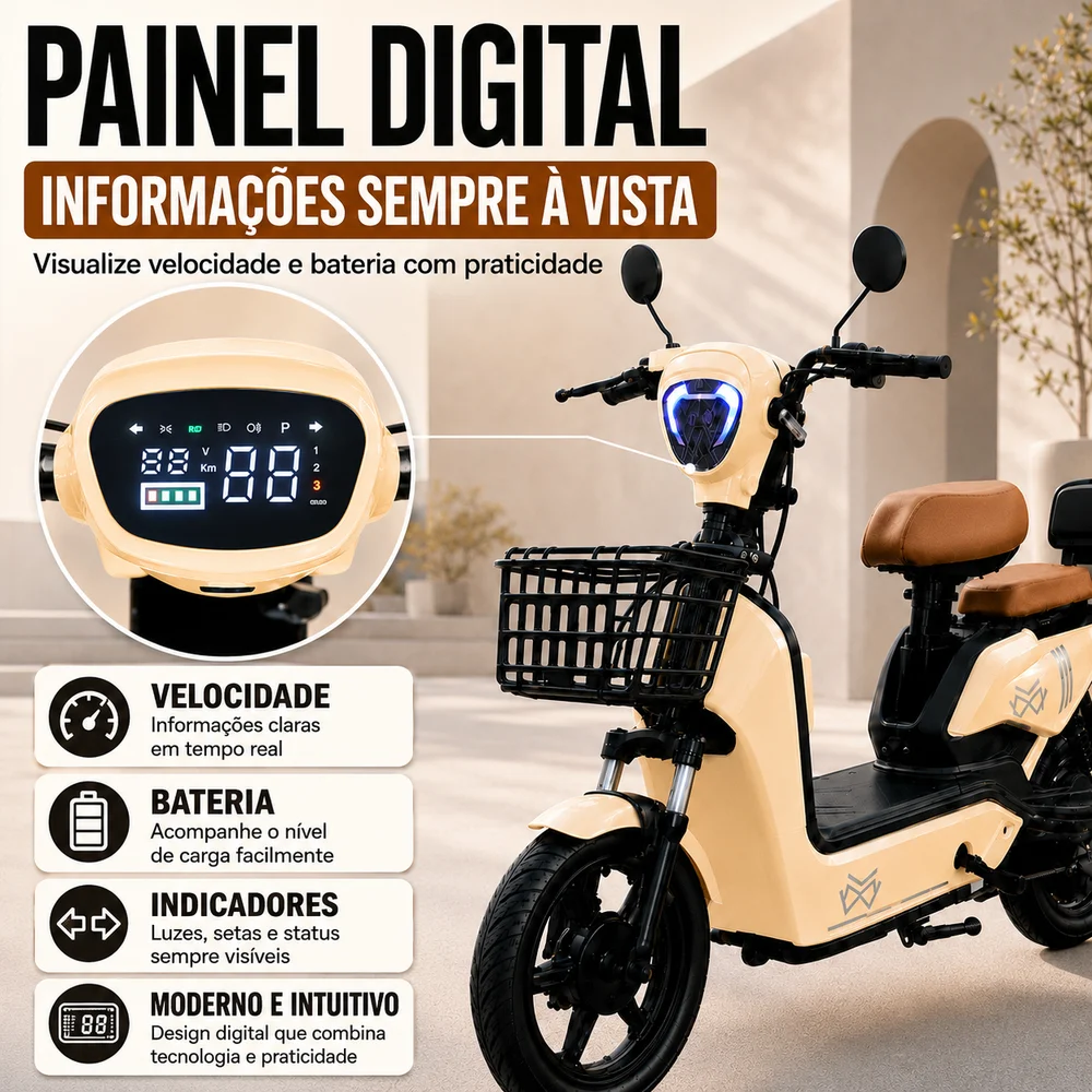 Imagem 3 de 5 do produto Bicicleta Elétrica Jy Mw 500w Sem Cnh 3 Velocidades Couro Cor:bege