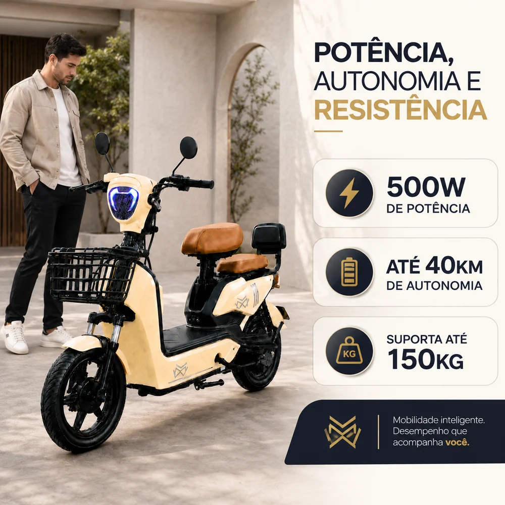 Imagem 4 de 5 do produto Bicicleta Elétrica Jy Mw 500w Sem Cnh 3 Velocidades Couro Cor:bege