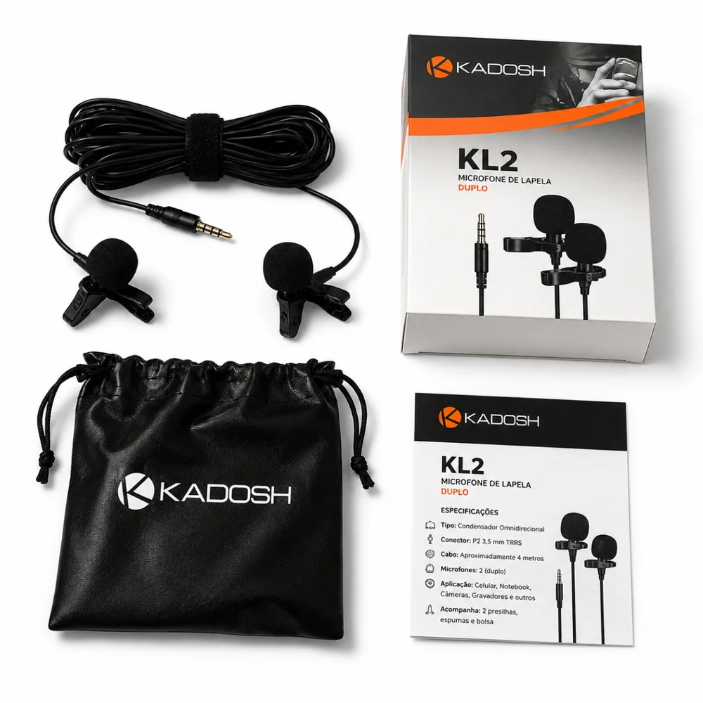 Imagem 4 de 4 do produto Microfone Lapela Duplo Kadosh Kl2 P2 3,5mm Celular Notebook