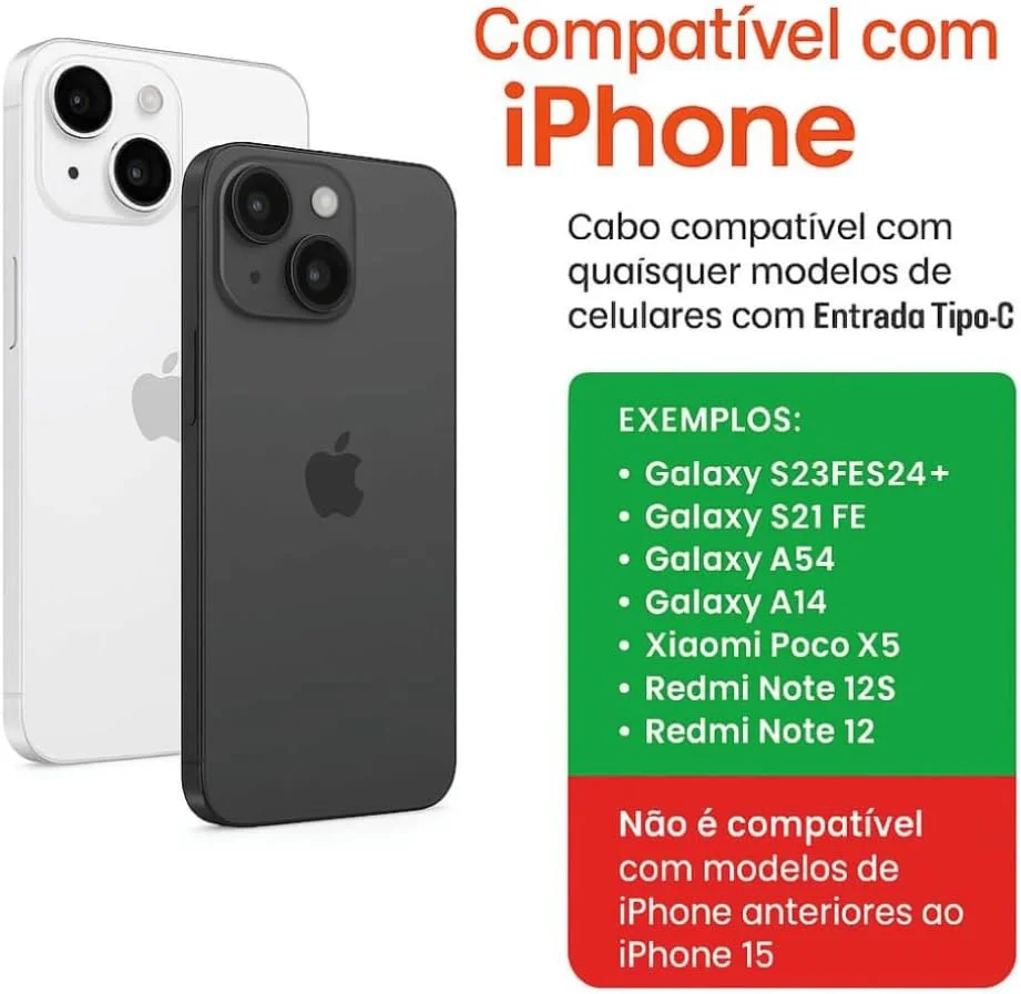 Imagem 3 de 5 do produto Cabo Usb/usb-c Super Resistente Compatível Compatível Com Iphone 15, 15 Pro/max, Iphone 16, 16 Pro/max, Iphone 17, 17pro/max, Samsung Galaxy, Ios/andr