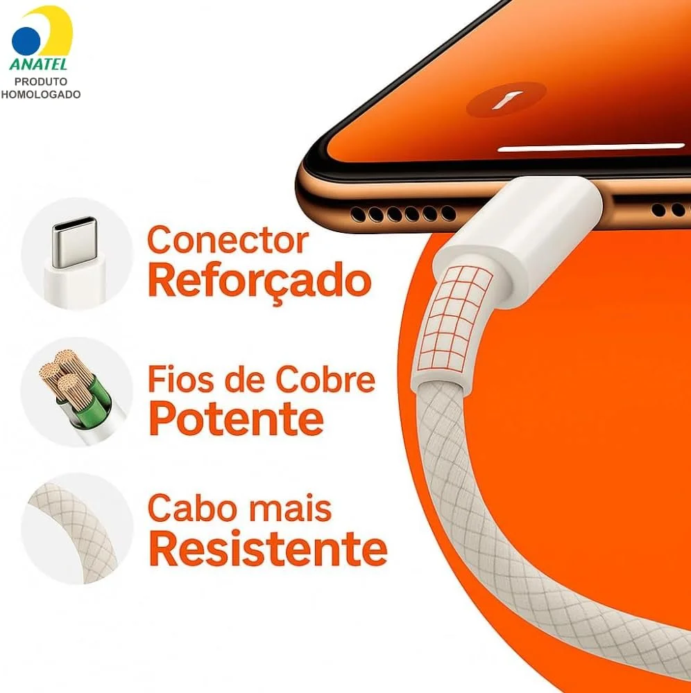 Imagem 4 de 5 do produto Cabo Usb/usb-c Super Resistente Compatível Compatível Com Iphone 15, 15 Pro/max, Iphone 16, 16 Pro/max, Iphone 17, 17pro/max, Samsung Galaxy, Ios/andr